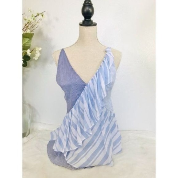 Intermix  Tank Top Nautical Stripe Asymmetric Ruffle, Fits a Medium - Picture 1 of 6